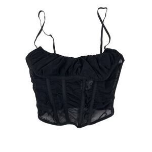 Ruched Mesh Corset Top in Black